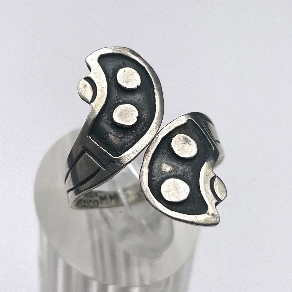 Vintage‎ Sterling Silver Taxco Ring Adjustable Unisex Signed MMA Eagle 3
